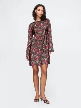 Gap Recycled Satin Mini Dress Bell-Sleeves Floral NWT Sz MP Petite